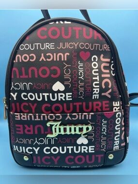 JUICY COUTURE Medium Size Backpack Black Pink Faux Leather without pouch NWOT